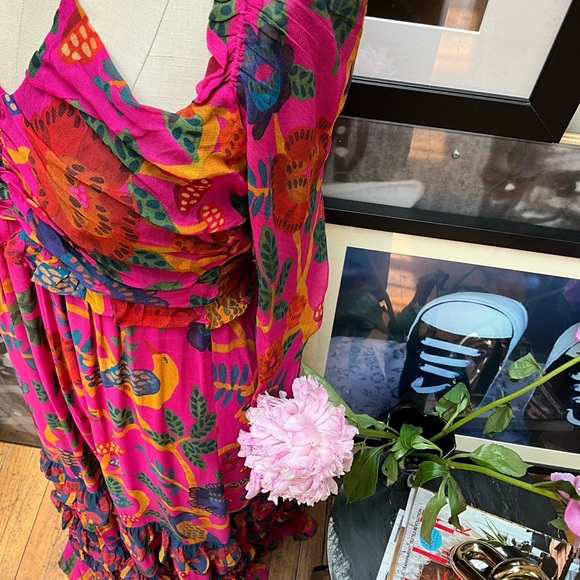 NWT Farm Rio Farm Rio's Sweet Forest  pink tier halter mushroom maxi dress - Picture 14 of 17